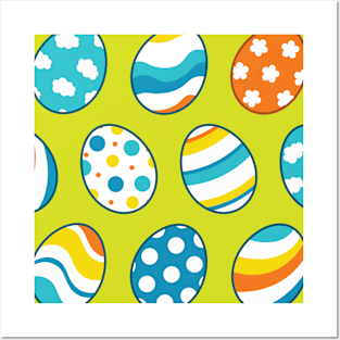 Egg Pattern | Blue Yellow Orange | Stripes Clouds Flowers Dots | Green Posters and Art